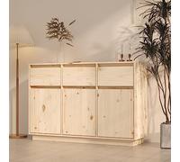 Mandloder Buffet 110 x 34 x 75 cm en pin massif non traité, avec 3 tiroirs et 6 compartiments, pour salon et salle à manger, buffet cabinet