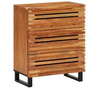 Mandloder Buffet 60 x 34 x 75 cm en bois d'acacia massif, design industriel, 3 tiroirs, structure en acier robuste, pour salon, couloir, chambre à coucher, espace de rangement