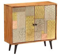 Mandloder Buffet 80 x 30 x 75 cm en bois massif d'acacia, finition couleur miel, design vintage, 2 portes, ornements en métal, armoire d'appoint de salon avec espace de rangement