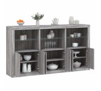 Mandloder Buffet avec éclairage LED, gris Sonoma, 181,5 x 37 x 100 cm, design moderne, matériau dérivé du bois, grand espace de rangement pour le salon