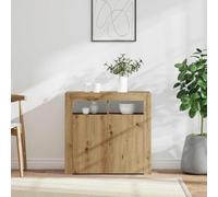 Mandloder Buffet avec lumières LED, chêne artisanal, 80 x 35 x 75 cm, matériau du bois, design moderne, beaucoup d'espace de rangement, pour salon et couloir, avec éclairage RVB