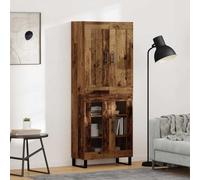 Mandloder Buffet haut aspect bois vieilli - 69,5 x 34 x 180 cm - En matériau dérivé du bois - Avec étagères, portes à charnière et poignées en métal - Buffet moderne pour salon, salle à manger