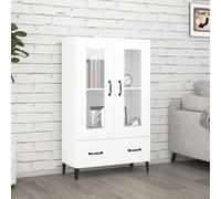 Mandloder Buffet haut blanc 70 x 31 x 115 cm en matériau dérivé du bois, armoire avec 2 compartiments et tiroir, armoire console pour salon, couloir, salle à manger