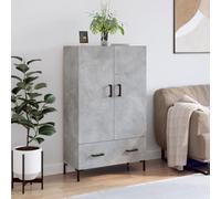 Mandloder Buffet haut gris béton 69,5 x 31 x 115 cm, en bois dérivé du bois, buffet moderne avec pieds en métal, beaucoup d'espace de rangement pour salon, couloir, bureau