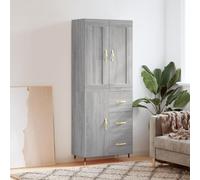 Mandloder Buffet haut gris Sonoma - 69,5 x 34 x 180 cm - En matériau dérivé du bois - Armoire polyvalente avec beaucoup d'espace de rangement - Pieds en métal - Durable - Pour salon, salle à manger