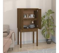 Mandloder Buffet haut marron miel, 60 x 40 x 120 cm, en pin massif, design rustique, grand espace de rangement, poignées en cuir synthétique, pour salon, salle à manger, couloir