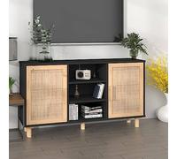 Mandloder Buffet noir 105 x 30 x 60 cm, bois massif de pin naturel, 5 compartiments, 2 portes, espace de rangement pour salon, couloir, chambre à coucher, buffet