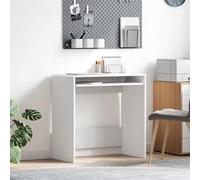Mandloder Bureau d'ordinateur moderne avec étagère, blanc, 77,5 x 43 x 79 cm, en bois robuste, idéal pour la maison et les études, bureau peu encombrant