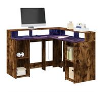 Mandloder Bureau LED en bois fumé, 130 x 130 x 91 cm, en forme de L, avec éclairage RVB, pour jeux et bureau, grand bureau d'angle avec espace de rangement