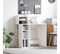 Mandloder Bureau moderne avec espace de rangement en bois - Blanc - 90 x 48 x 101,5 cm - Résistant aux rayures - Idéal pour la maison, le bureau, l'ordinateur portable, les études et les projets