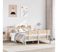 Mandloder Cadre de Lit 140x190 cm en Bois de Pin Massif avec Tête de Lit Rangement, Sommier à Lattes Robuste, Base de Lit Complète pour Chambre Adulte