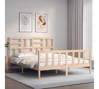 Mandloder Cadre de Lit 160x200 cm en Bois de Pin Massif, Sommier à Lattes Robuste, Tête et Pied de Lit Fonctionnels, Support Matelas Queen Size
