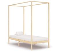 Mandloder Cadre de Lit à Baldaquin en Bois Massif, 100x200 cm, Structure Robuste pour Matelas Simple, Design Élégant, Pin Naturel