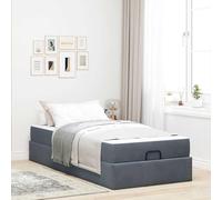 Mandloder Cadre de lit avec matelas gris foncé en velours - 80 x 200 cm - Lit simple étroit - Matelas en mousse - Espace de rangement - Cadre en bois - Design moderne - Grand confort