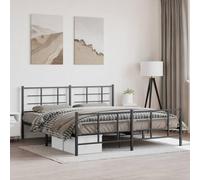Mandloder Cadre de lit avec tête et pied de lit en métal noir, 183 x 213 cm, design en acier robuste, espace de rangement supplémentaire, idéal pour chambre à coucher, cadre complet moderne