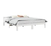 Mandloder Cadre de Lit Blanc 160x200 cm en Bois de Pin Massif, Robuste avec Lattes, sans Sommier Requis, Connexion Facile pour Lit Familial