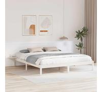 Mandloder Cadre de lit blanc 200 x 200 cm en pin massif - Design moderne - Cadre double durable avec sommier à lattes, taille empereur