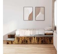 Mandloder Cadre de lit - Chêne fumé - 80 x 200 cm - Matériau du bois - Espace de rangement - Sommier à lattes - Lit simple moderne pour chambre à coucher - Durable