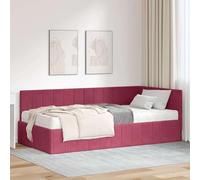 Mandloder Cadre de lit d'angle, avec matelas, bordeaux, 90 x 190 cm, en velours dérivé du bois, durable, design moderne, pour chambre à coucher