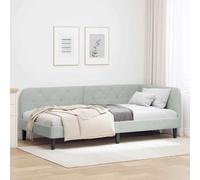 Mandloder Cadre de Lit d'angle Gris Clair 100x200cm en Velours, Base Solide pour Matelas Simple, Tête de Lit Réversible, Idéal Petit Appartement Chambre d'amis