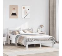 Mandloder Cadre de Lit Double Blanc 160x200 cm en Bois de Pin Massif, avec Tête de Lit Rangement Intégré, Lattes en Contreplaqué, Hauteur Libre 21cm
