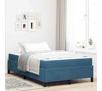 Mandloder Cadre de Lit Double Court Bleu Foncé 120x190 cm avec Matelas Confortable, Structure en Bois d'Ingénierie Durable, Support à Lattes Fixes