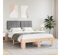 Mandloder Cadre de Lit en Bois de Pin Massif Gris Clair, Tête de Lit Rembourrée, Base à Lattes Durable, Montage Facile, Pas de Sommier Requis, 201x123x93 cm