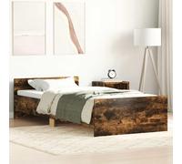 Mandloder Cadre de lit en chêne fumé 75 x 190 cm - Petit lit simple - Cadre de lit robuste avec tête et pied de lit - Meubles de chambre modernes pour un sommeil réparateur