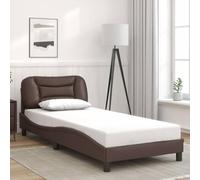 Mandloder Cadre de Lit Hvar Marron 90x190 cm en Similicuir Durable avec Tête de Lit Rembourrée, Design Ondulé Élégant, Sommier à Lattes Robuste pour Chambre