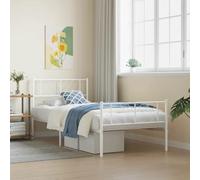 Mandloder Cadre de Lit Métal Blanc 107x203 cm, Robuste et Élégant, avec Tête et Pied de Lit Fonctionnels, Grand Espace Rangement, Soutien Optimal pour Matelas Double
