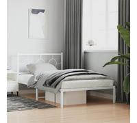 Mandloder Cadre de Lit Métal Blanc 107x203 cm Robuste, Sommier à Lattes Acier, Tête et Pied de Lit Fonctionnels pour Chambre Adulte