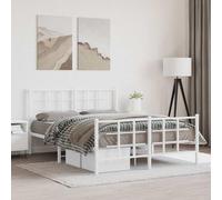 Mandloder Cadre de Lit Métal Robuste Blanc 135x190 cm, Sommier à Lattes, Tête et Pied de Lit, Espace Rangement, Support Matelas Complet, pour Chambre Adulte