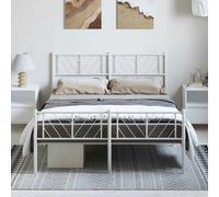 Mandloder Cadre de Lit Métal Robuste Blanc 135x190 cm, Sommier Lattes Acier, Tête et Pied de Lit Fonctionnels, Espace Rangement, Design Classique Chambre Adulte