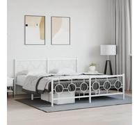 Mandloder Cadre de Lit Métal Robuste Blanc 183x213 cm, Structure de Lit avec Lattes en Acier, Tête et Pied de Lit Fonctionnels, Grand Espace de Rangement, Lit Double Élégant