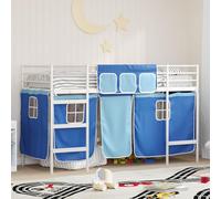 Mandloder Cadre de Lit Mezzanine Enfants Blanc et Bleu, Métal Robuste, Rideaux Amusants, Base Solide pour Matelas Double, Optimisation d'Espace, 194x105x116 cm