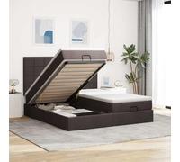 Mandloder Cadre de Lit Ottoman 160x200 cm Marron Foncé avec Matelas Ressorts Ensachés, Surmatelas Mousse, Rangement Hydraulique et Bande LED, Tissu Polyester Durable