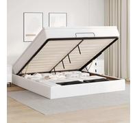 Mandloder Cadre de Lit Ottoman Blanc 180x200 cm en Similicuir avec Matelas à Ressorts Ensachés et Surmatelas Confortable, Grand Rangement, Lit Double