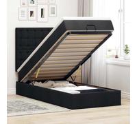 Mandloder Cadre de Lit Ottoman Noir 90x200 cm avec Tête de Lit en Tissu, Rangement Hydraulique et Matelas à Ressorts Ensachés, Surmatelas Confortable, Lumières LED Ambiance