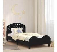 Mandloder Cadre de lit pour enfant avec tête de lit, noir, 80 x 200 cm, en velours, design moderne, construction en bois robuste, espace de rangement pratique, profil bas pour chambre simple
