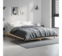 Mandloder Cadre de Lit Robuste Chêne Sonoma 140x190 cm, Structure de Lit Complète en Bois d'Ingénierie avec Lattes, Pieds Métal, pour Chambre Adulte