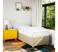 Mandloder Cadre de lit sans matelas crème 90 x 200 cm, housse en tissu, sommier à lattes en bois, pieds en plastique renforcé, pour un sommeil réparateur, design moderne