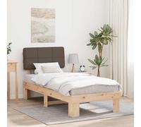 Mandloder Cadre de Lit Simple 90x190 cm en Bois de Pin Massif Taupe, Tête de Lit Rembourrée Amovible, Base à Lattes Durable, Montage Facile, Pas de Sommier Requis