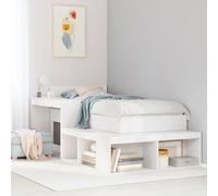Mandloder Cadre de Lit Simple Blanc 75x190 cm en Bois de Pin Massif avec Sommier à Lattes, Tête de Lit, Table de Chevet Intégrée et Bureau, Rangement Optimisé pour Chambre d'enfant