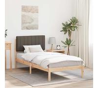 Mandloder Cadre de Lit Simple Taupe 90x190 cm, Bois de Pin Massif avec Tête Rembourrée Effet Lin, Housse Lavable, Lattes Fixes, Support Matelas Quotidien