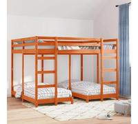 Mandloder Cadre de Lit Superposé Triple en Pin Massif Marron Ciré, 160x200 cm, Robuste, avec Deux Échelles et Barres de Sécurité, Optimisation d'Espace pour Chambre d'enfants