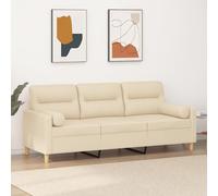 Mandloder Canapé 3 places en tissu crème - Largeur d'assise : 180 cm - Avec 2 coussins décoratifs - Design moderne pour salon - Structure en métal robuste - Rembourrage confortable