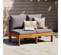 Mandloder Canapé de jardin 2 places sans accoudoirs en bois massif d'acacia - Coussins gris foncé - Meuble d'extérieur modulaire pour balcon et terrasse - 106 x 68 x 64 cm