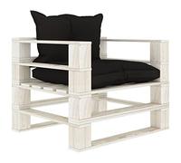 Mandloder Canapé de jardin à palettes avec coussin, en bois noir, 80 x 67,5 x 60,8 cm, en bois de pin robuste, meuble d'extérieur confortable pour terrasse, jardin, salon