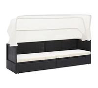 Mandloder Canapé de jardin avec toit pare-soleil en polyrotin noir, toit pliable, chaise longue confortable pour terrasse, piscine et jardin