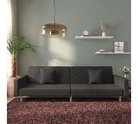 Mandloder Canapé-lit 2 places en tissu noir, 220 x 84,5 x 69 cm, canapé transformable, avec 2 coussins, pour salon, lit d'invité moderne, petit canapé-lit
